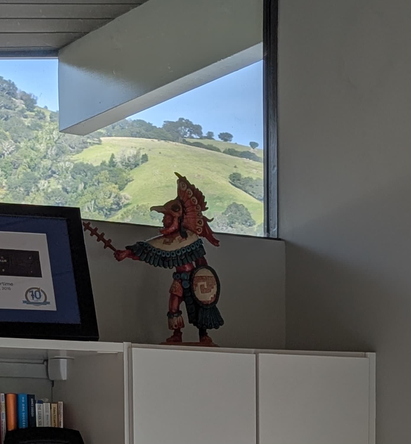 Rolling hills of Marin County visible through the office window